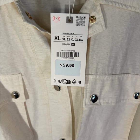 ZARA NWT Cream Utility Jacket — Buttoned Pockets - Picture 2 of 3